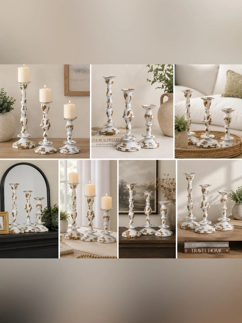 ✨ Deco 79 Set of 3 Distressed White & Gold Candle Holders